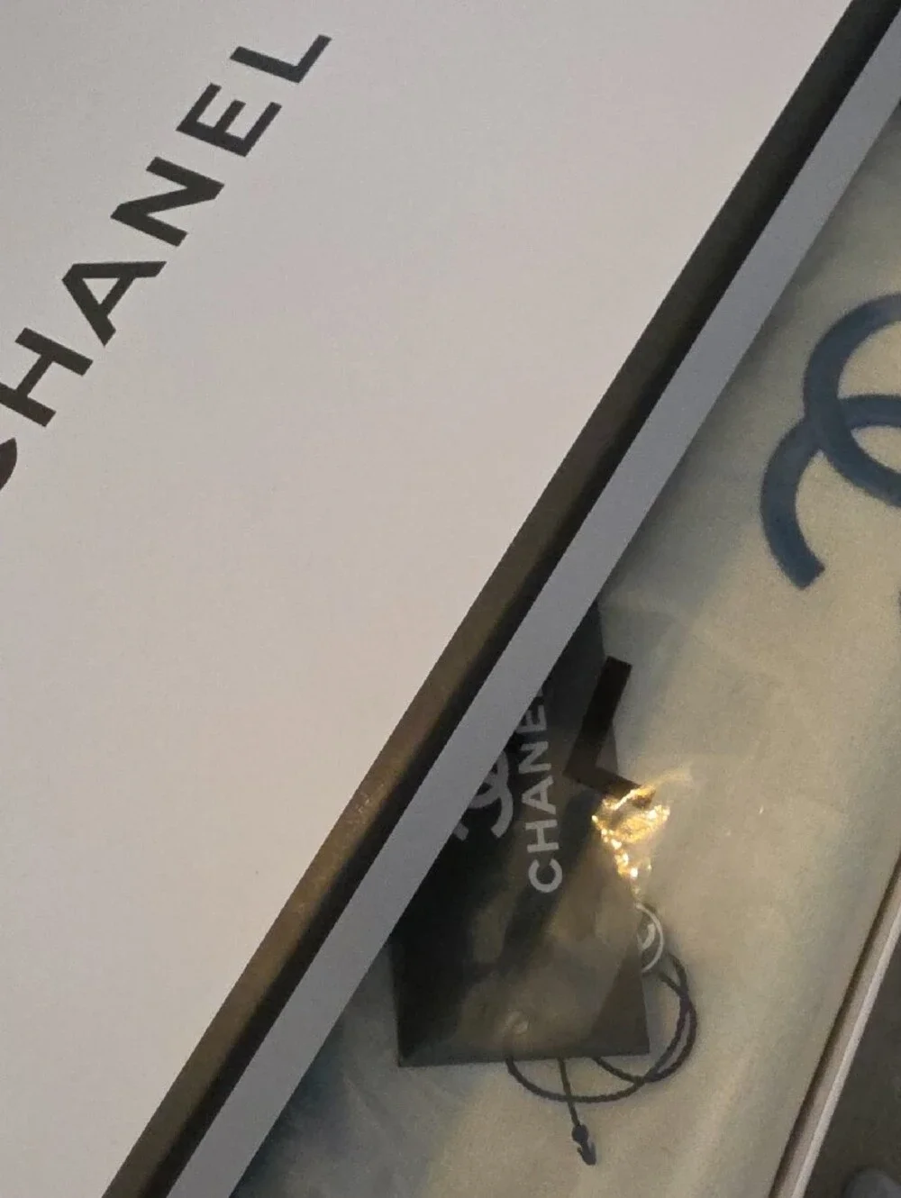 CHANEL Blue and Cream Embroidered CC Logo Scarf